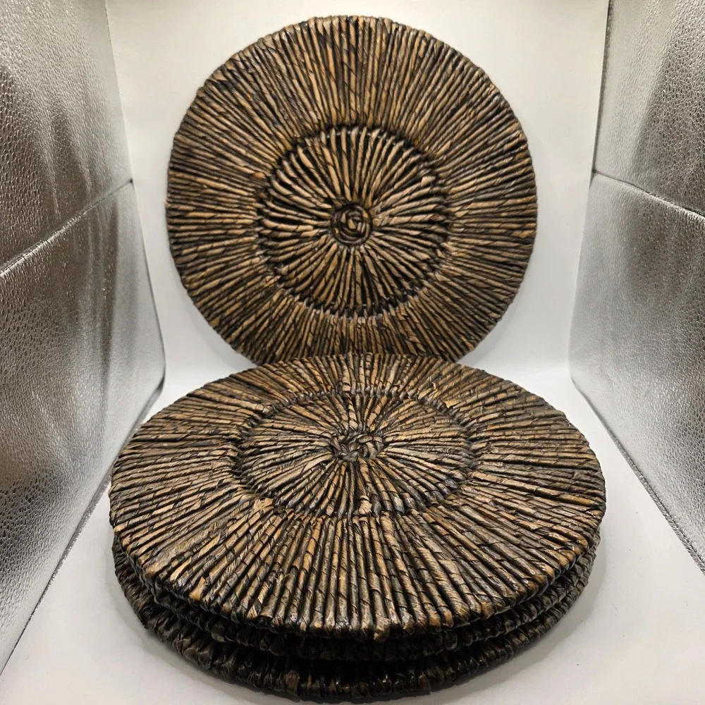 Pottery Barn Malibu Handwoven Seagrass Charger Plates Set of 4 Dark Brown 13 in